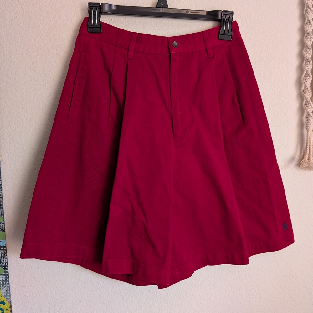 VTG Ralph Lauren Shorts Pleated RedSize 6 High Waist Pony Logo Pockets nerdcore
